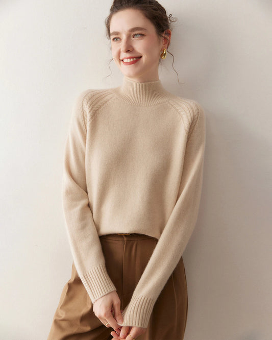 Mock Neck Cable Knit Cashmere Sweater
