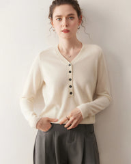 Women’s V-Neck Half Cardigan Cashmere Sweater