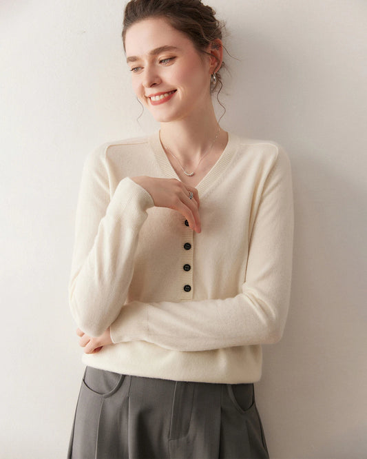 Women’s V-Neck Half Cardigan Cashmere Sweater