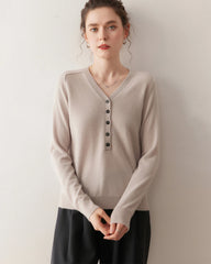 Women’s V-Neck Half Cardigan Cashmere Sweater