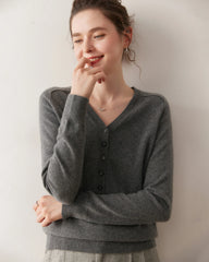 Women’s V-Neck Half Cardigan Cashmere Sweater