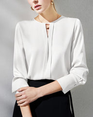Women's Silk Blouse with Slit, White