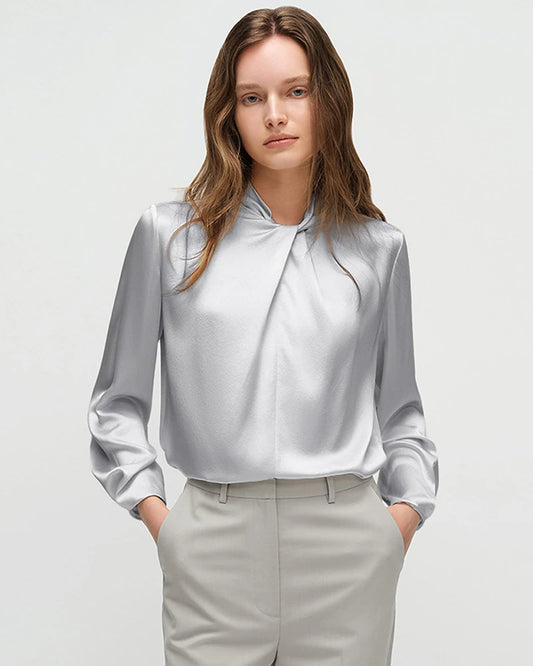 25 Momme Silk Knot Neck Long Sleeve Blouse - DAISYSILK UK