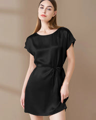 Washable Silk and Lace Pajama Dress,  Black