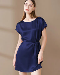 Washable Silk and Lace Pajama Dress,  Navy