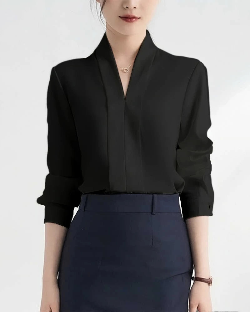 Women V Neck Long Sleeve Silk Blouse - DAISYSILK UK