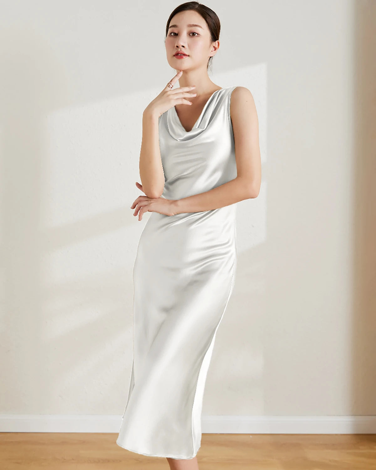 Vintage Silk Sleeveless Midi Dress, White