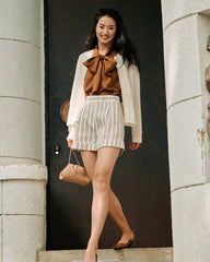 Tie Neck Sleeveless Silk Blouse, Brown