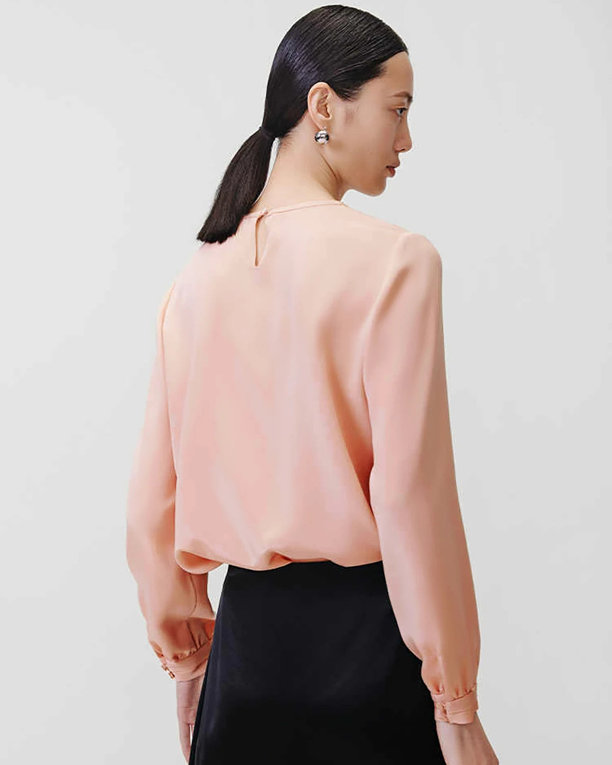 Round Neck Pleated Silk Blouse, Pink
