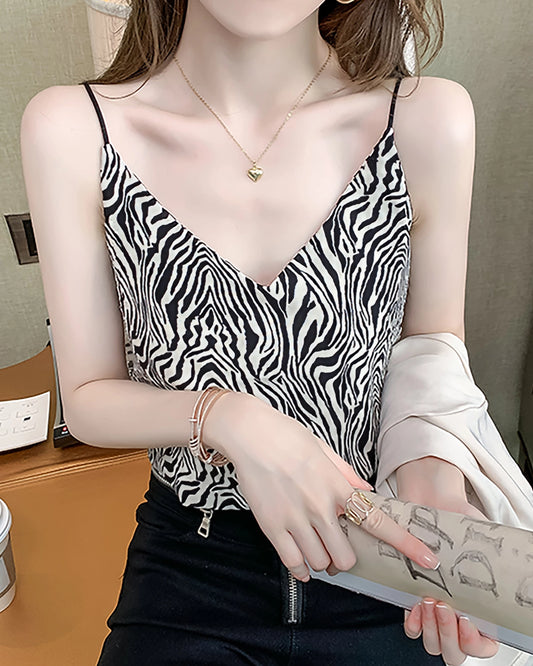 Zebra Stripe Silk Camisole, White