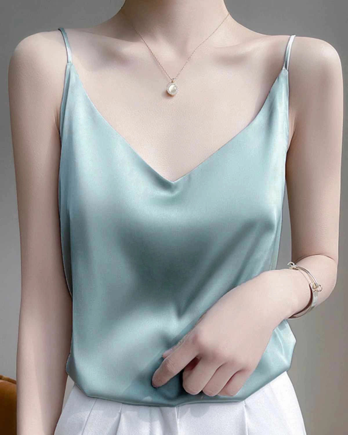 Spaghetti Strap Silk Camisole, Blue