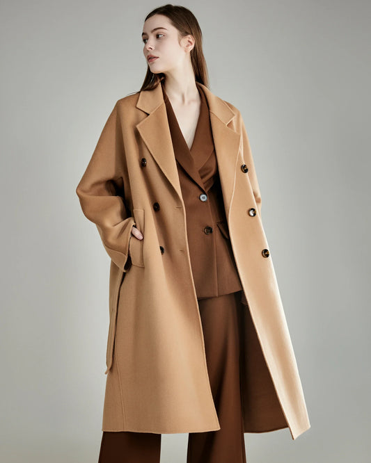 Double-breasted Belted Wool Coat, Camel