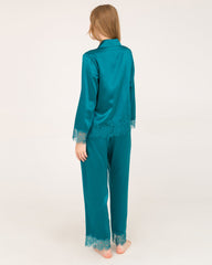 Elegant Lace Trim Silk Pajamas Set