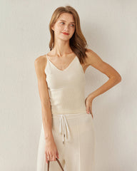Women's Cashmere V Neck Camisole, White