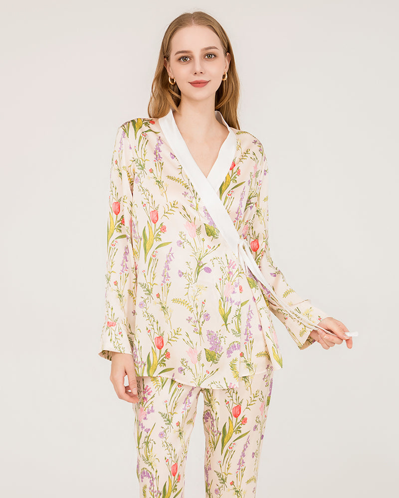 Silk floral pajamas clearance