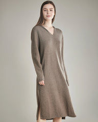 Hooded Knit Cashmere Dress, Taupe