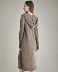 Hooded Knit Cashmere Dress, Taupe