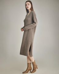 Hooded Knit Cashmere Dress, Taupe
