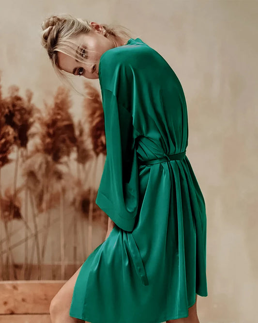Knee-Length Silk Robe, Dark Green