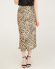 Leopard Print 100% Silk Midi Skirts, Gold