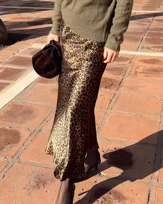 Leopard Silk Midi Skirt
