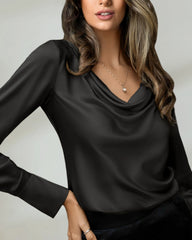 25 Momme Cowl Neck Silk Blouse, Black