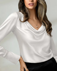 25 Momme Cowl Neck Silk Blouse, White