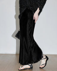 Silk Velvet Side Slit Maxi Skirt, Black