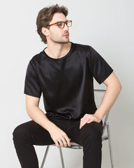 Men's  Silk Casual Regular Soft T-Shirt, Black