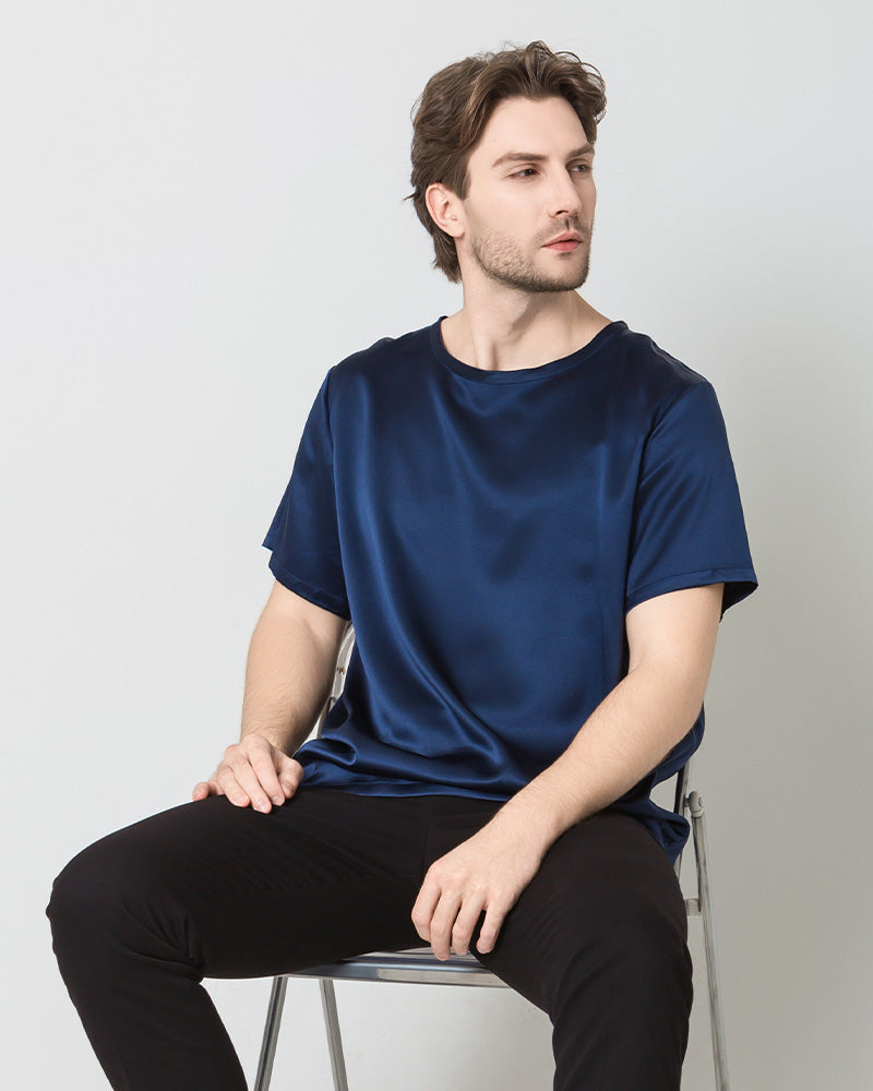 Men's  Silk Casual Regular Soft T-Shirt, Navy