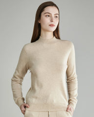 Mock Neck Cashmere Sweater, Beige