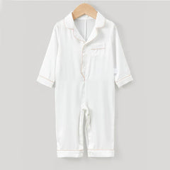 One-piece Baby Silk Pajamas, White and Pink
