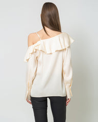 One-shoulder Ruffle Silk Shirt, Champagne