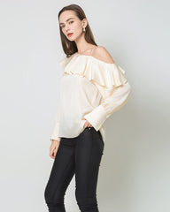 One-shoulder Ruffle Silk Shirt, Champagne