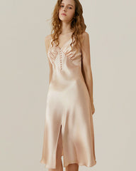 19 Momme Silk Dress with Button Accents