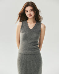Pure Cashmere Scalloped V-Neck Knit Vest