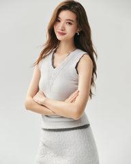 Pure Cashmere Scalloped V-Neck Knit Vest