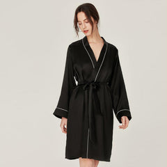 Pure Silk Nightgown & Robe Set 2Pcs Black