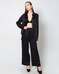 Women's Silk Wide-Leg Pants, Black