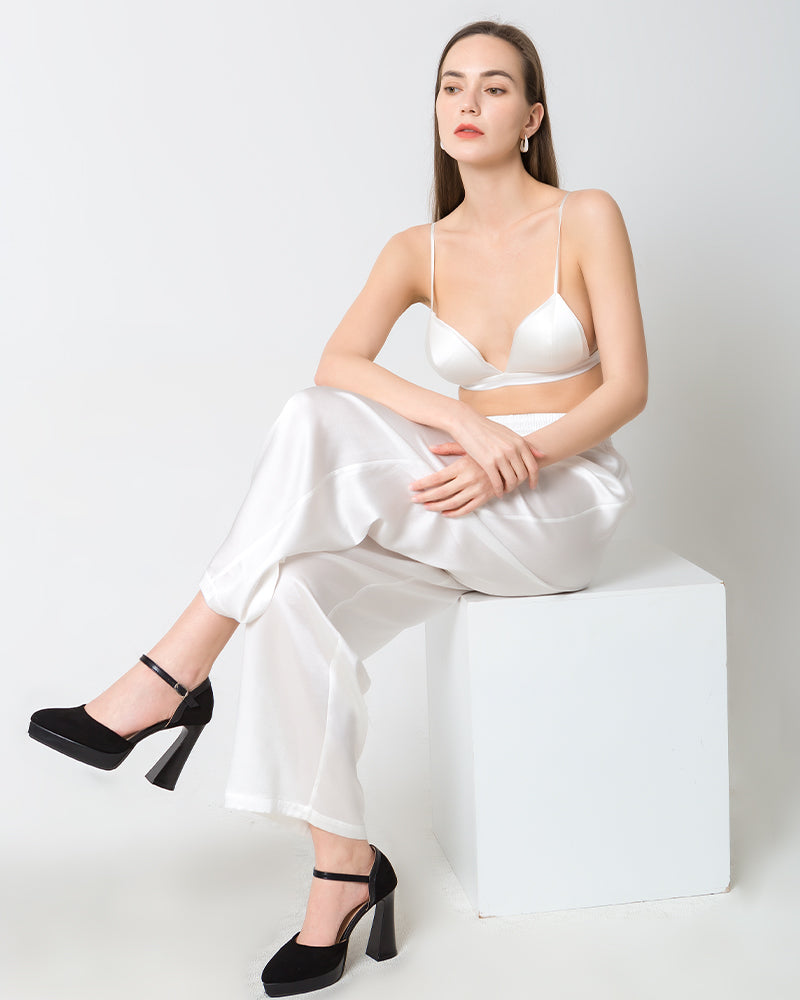 Women's Silk Wide-Leg Pants, White