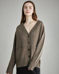 Relaxed V-Neck Cashmere Cardigan, Brown