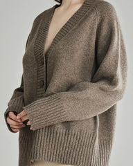 Relaxed V-Neck Cashmere Cardigan, Brown