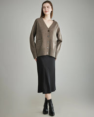 Relaxed V-Neck Cashmere Cardigan, Brown