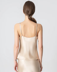 Round Neck Silk Camisole and Silk Midi Skirt Set, Champagne