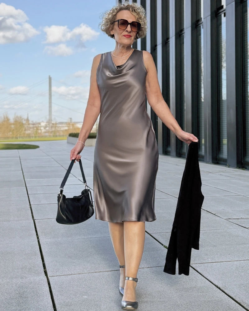 Silk Dresses with Asymmetrical Cowl Neck