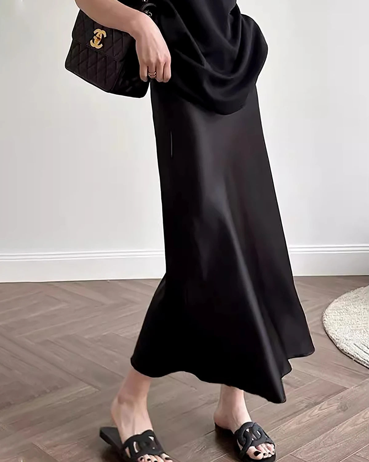 22 Momme Silk Maxi Skirt, Black