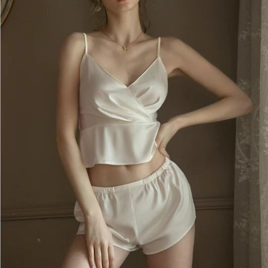 Silk Cami Short Pajama Set, White