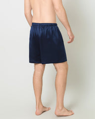Men Satin Silk Lounge Shorts, Navy