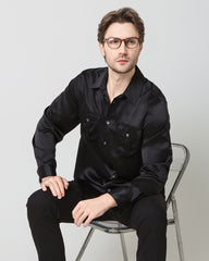 Silk Men's Button Up Overshirt, Black