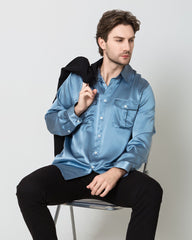 Silk Men's Button Up Overshirt, Blue